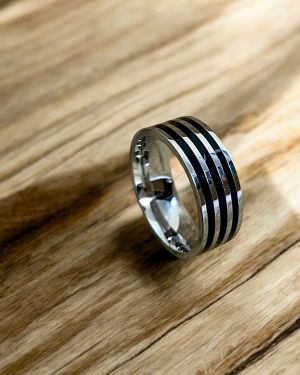 Silver and Black Striped Ring