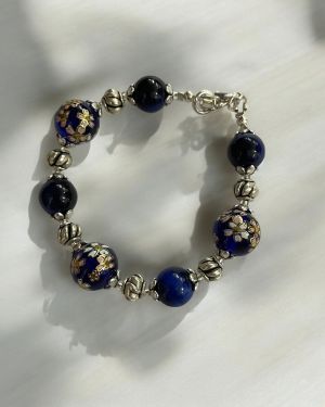 Blue Floral Tiger’s Eye Bracelet