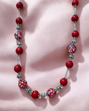 Red Floral Tiger’s Eye Necklace