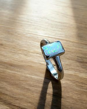 White Rectangular Opal Ring