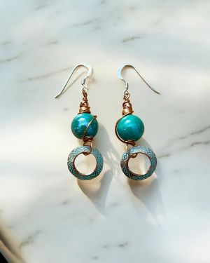 Copper Hoop Orb Earrings