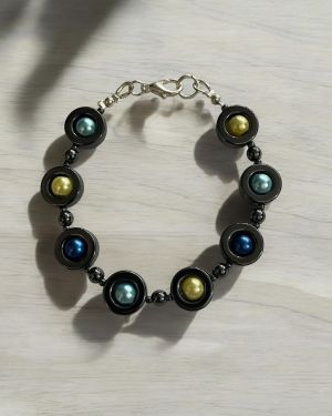 Blue And Yellow Hematite Bracelet