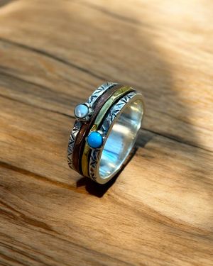 Blue And White Opal Spinner Ring