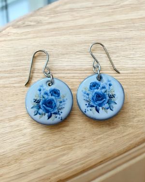 Ceramic Blue Flower Earrings