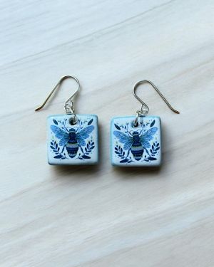 Ceramic Blue Bee Earrings