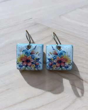 Ceramic Flower Square Earrings