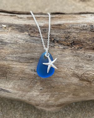 Dark Blue Sea Glass Necklace