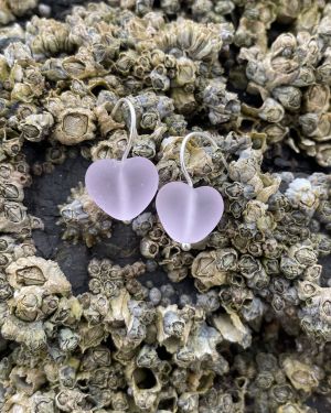 Pink Sea Glass Heart Earrings