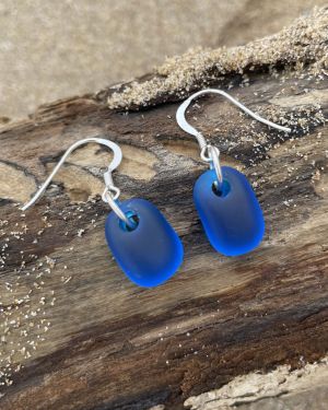 Dark Blue Sea Glass Earrings