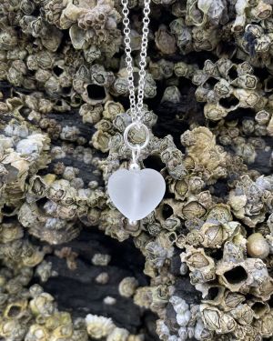 White Sea Glass Heart Necklace