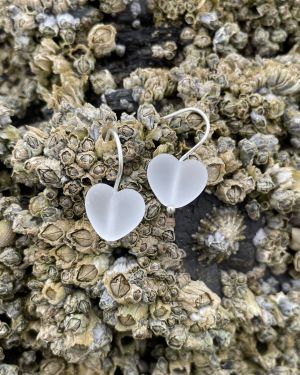 White Sea Glass Heart Earrings