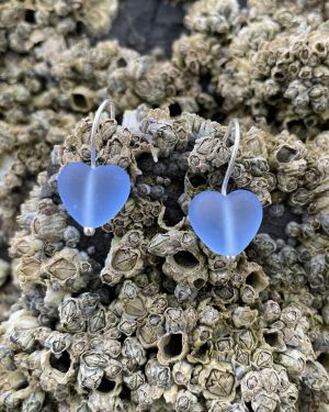 Blue Sea Glass Heart Earrings