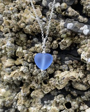 Blue Sea Glass Heart Necklace