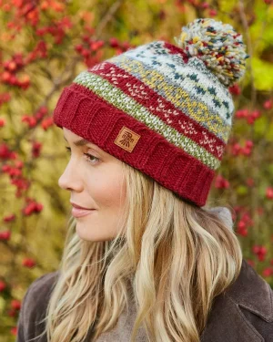 Classic Fairisle Rust Bobble Beanie