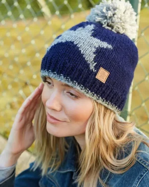 Navy Star Bobble Beanie