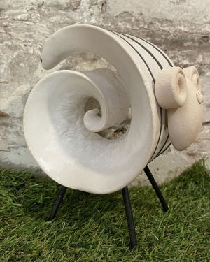 Large Ceramic White Ram Ornament