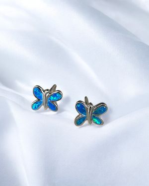 Blue Opal Butterfly Studs