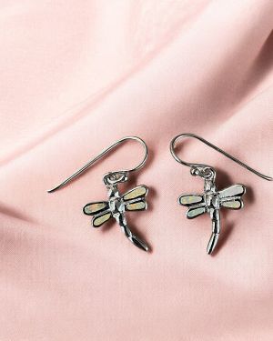 White Opal Dragonfly Earrings