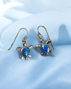 Blue Opal Turtle Earrings