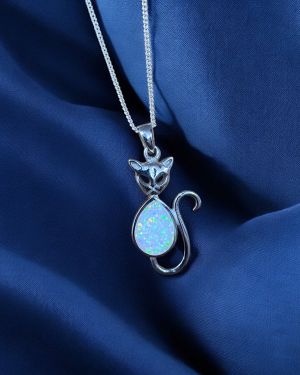 White Opal Cat Necklace