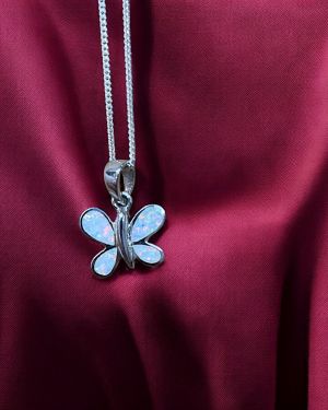 White Opal Butterfly Necklace