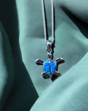 Blue Opal Turtle Necklace