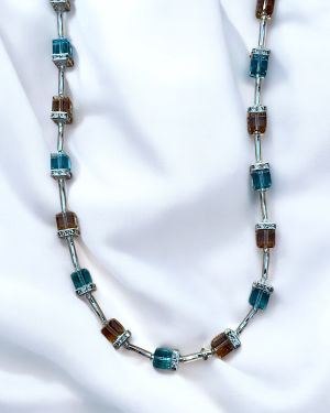 Orange And Blue Crystal Necklace