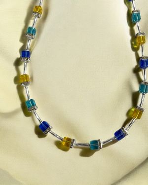 Yellow And Blue Crystal Necklace